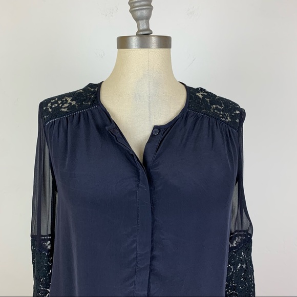 Rebecca Taylor Navy Blue Silk Blouse - Picture 4 of 8